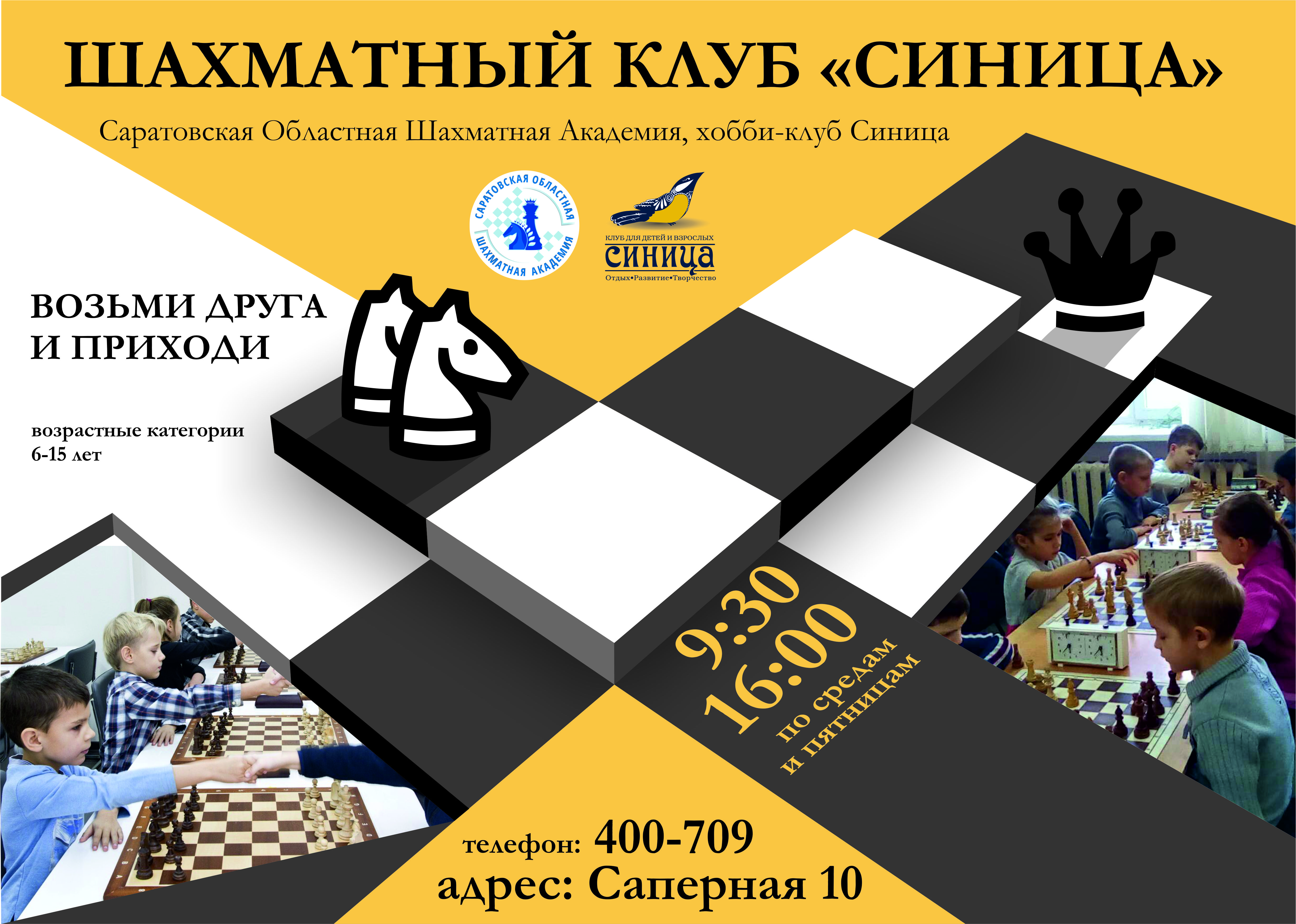Шахматный клуб Синица приглашает на занятия